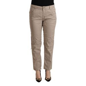 Acht Beige Tencel Mid Waist Tapered Casual Women's Pants
